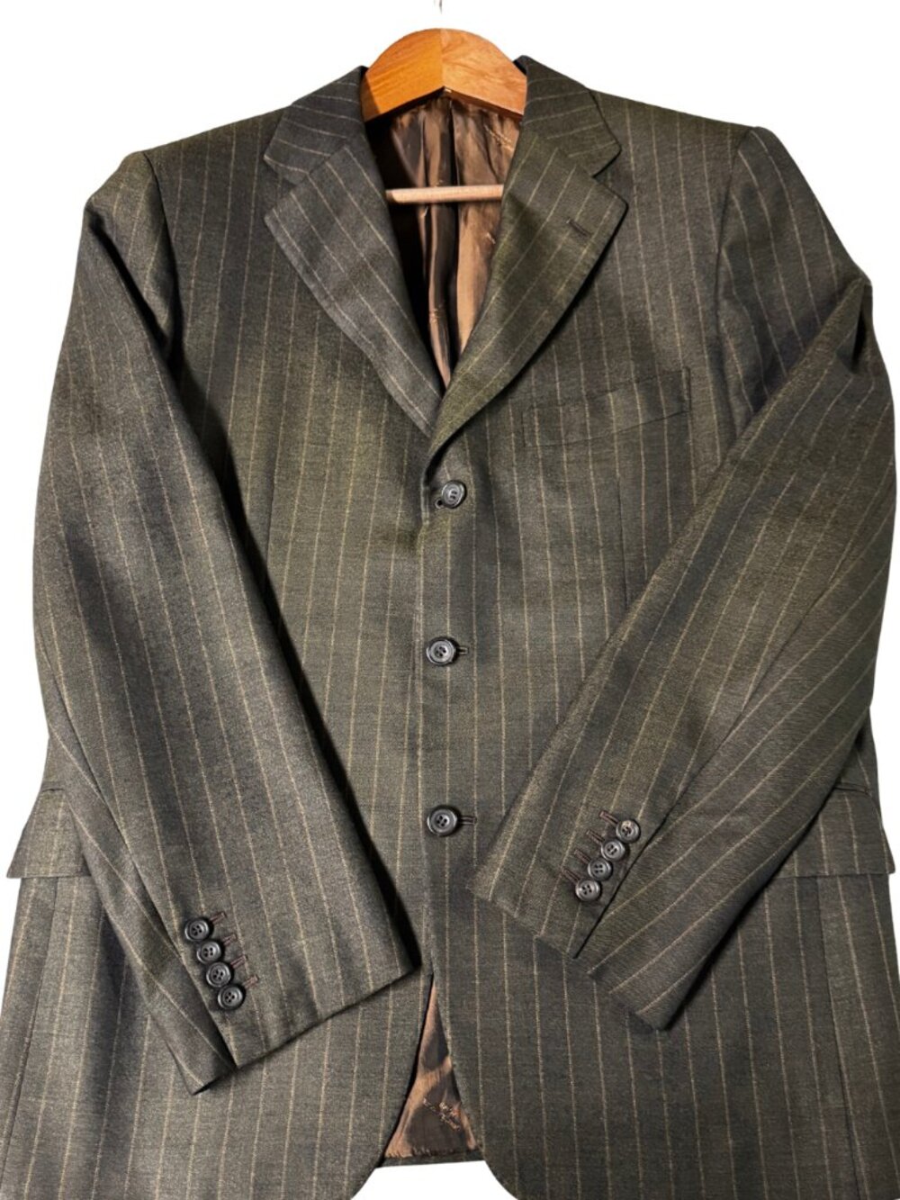 Kiton Napoli Handmade 42R 100% Cashmere Brown Pinstripe Blazer Italy